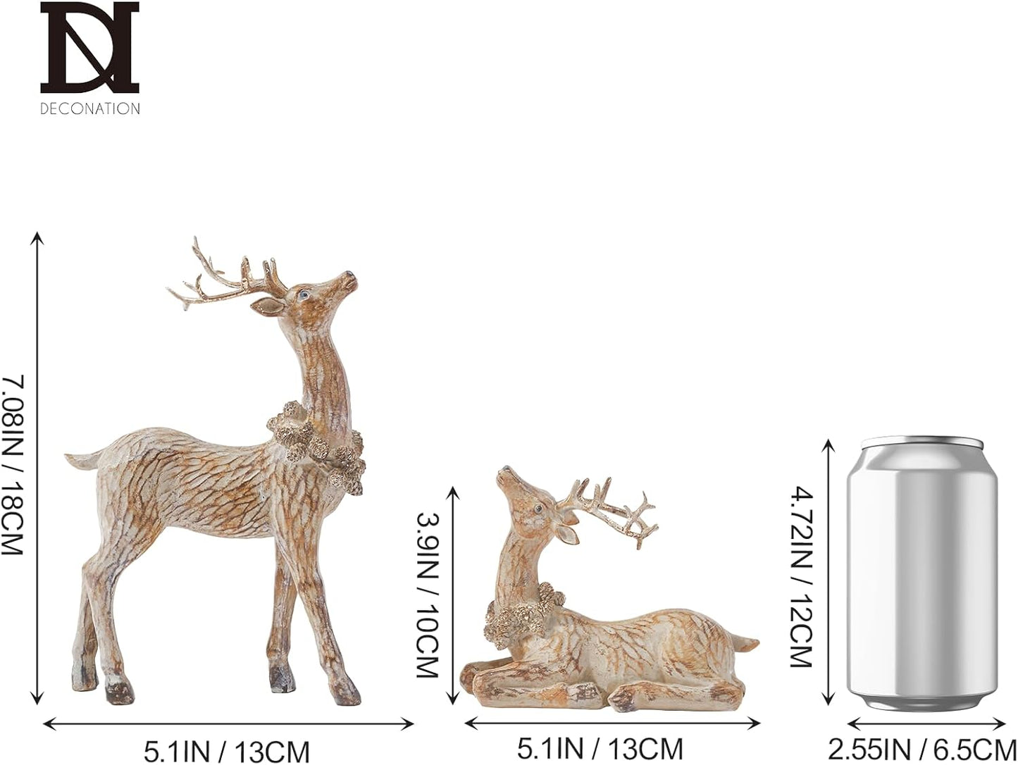 DN DECONATION 2pcs Reindeer Christmas Figurines, Tabletop Reindeer Small Christmas Decor, Brown Resin Deer Statue, Holiday Home Décor Accents for Xmas Office Living Room & Bedroom Decorations