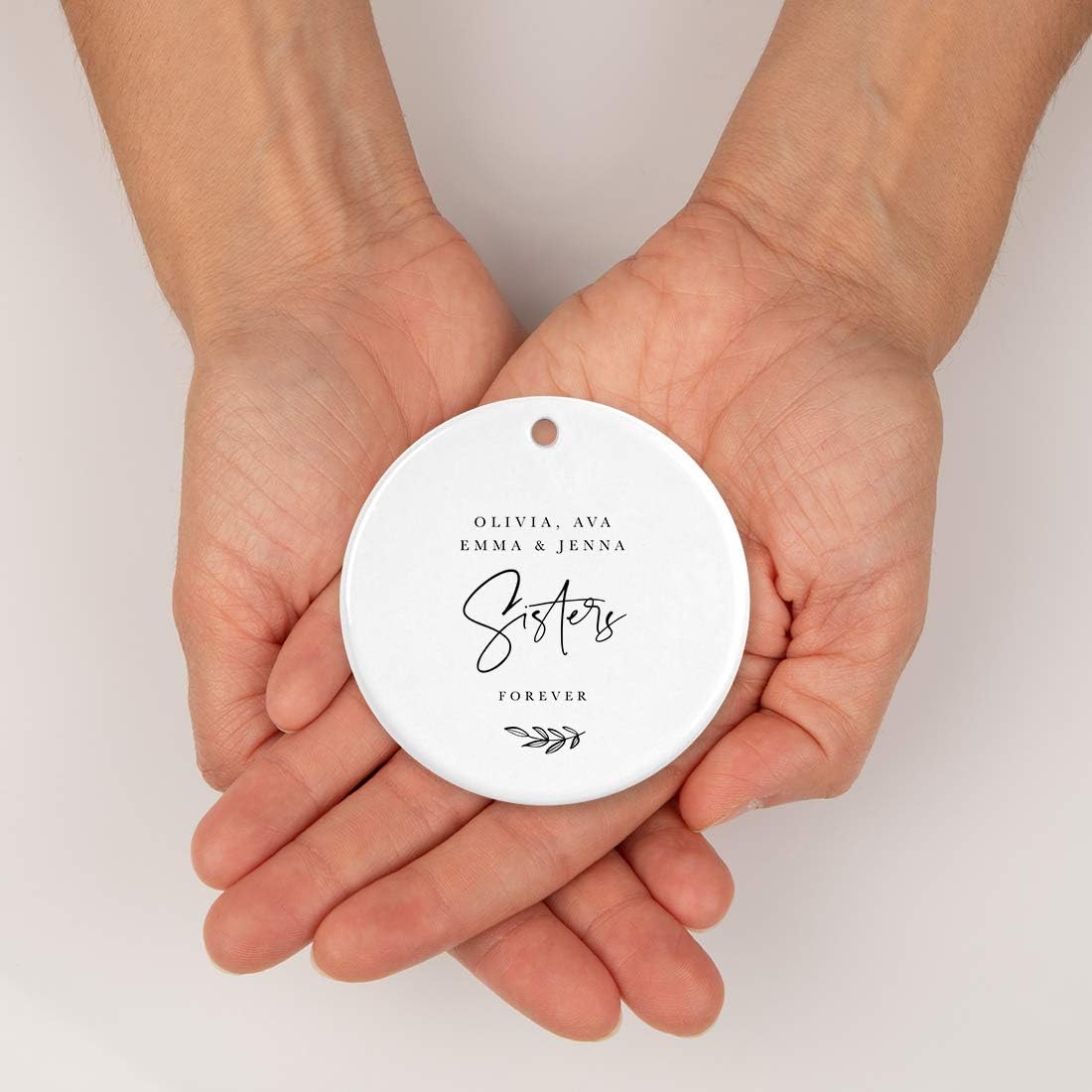 Andaz Press Personalized Best Friends Sorority Sisters Round Ceramic Porcelain Christmas Ornament Keepsake Collectible Gift, Olivia, Ava, Emma & Jenna, Sisters Forever 2024, Antique Handdrawn, 1-Pack