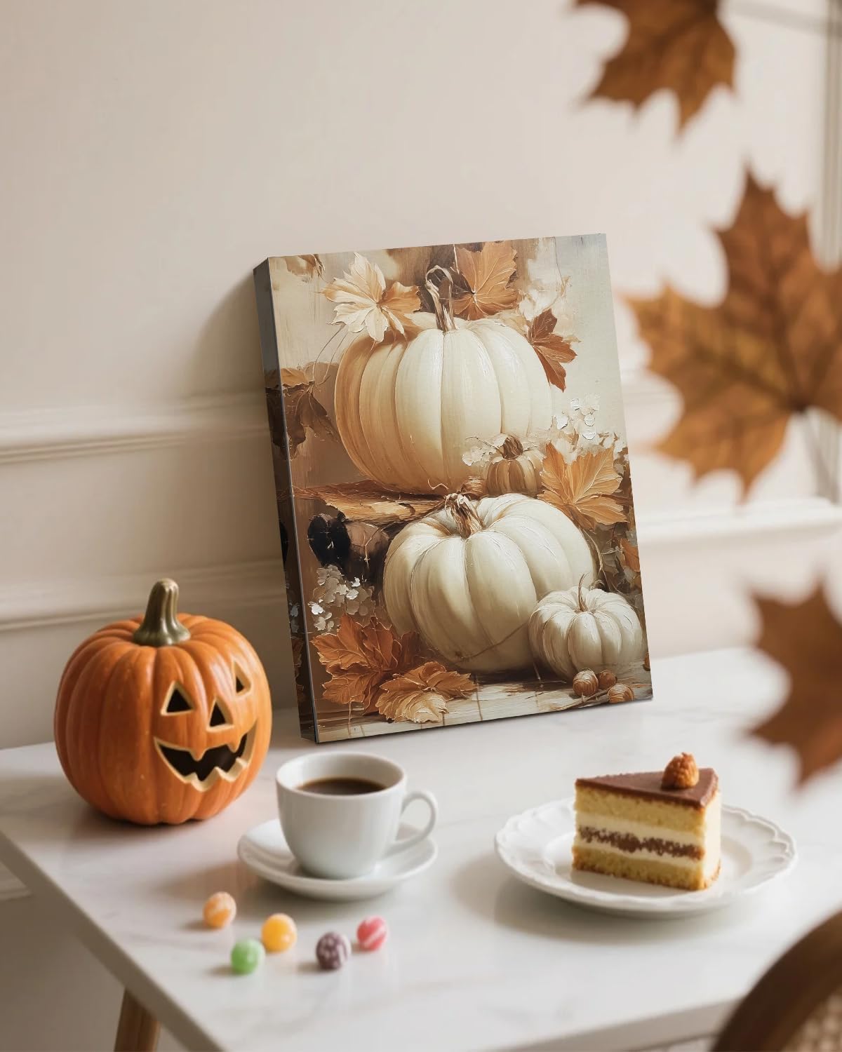 Rustic Autumn Pumpkin Wall Art Decor, Framed Vintage Thanksgiving Decorations, Fall Canvas Wall Art for Home, Kitchen and Living Room, Cozy Fall Decor Picture Print Ready to Hang