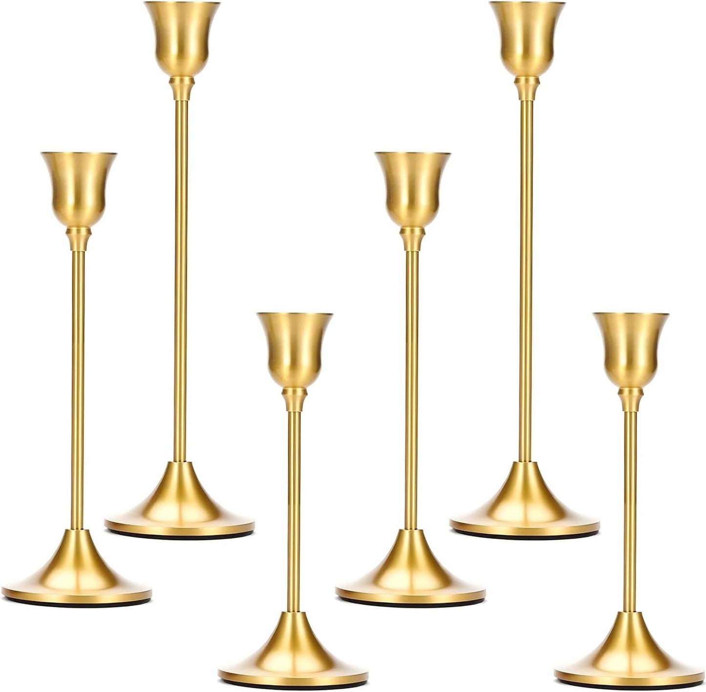 2 Sets(6 Pcs) Candle Stick Holders， Brass Gold Metal Taper Candle Holders, Vintage Modern Decorative Centerpiece Candlestick Holders for Table Mantel Wedding Housewarming Gift