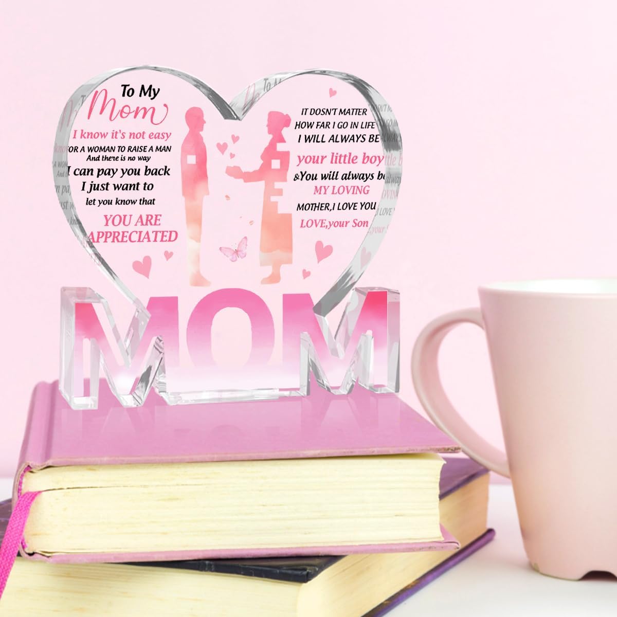Mothers Day Gifts Best Mom Gifts -Gifts for Mom from Daughter Son - Best Mom Ever Gifts Unique Mother Birthday Acrylic Heart-Shaped Plaque Desk Decorations Present for Mom Christmas Anniversary