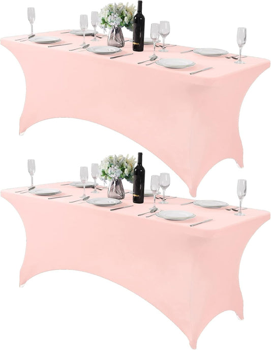 2Pack Spandex Table Cover for 6Ft or 4fT or 8ft Table Universal Fitted Stretch Tablecloth for Party, Banquet, Wedding and Events-Blush Pink
