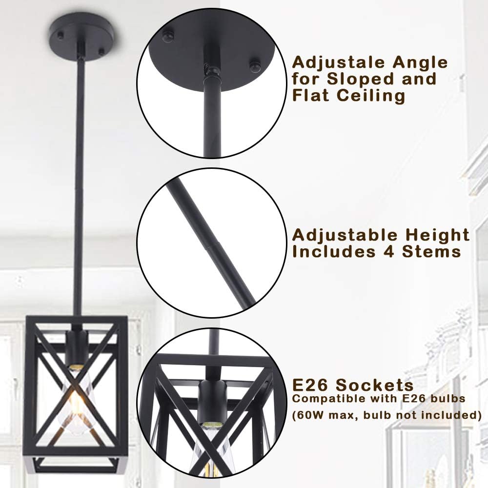 Farmhouse Lantern Pendant Light Fixtures Ceiling Hanging Rustic Chandelier Black (1 Light)
