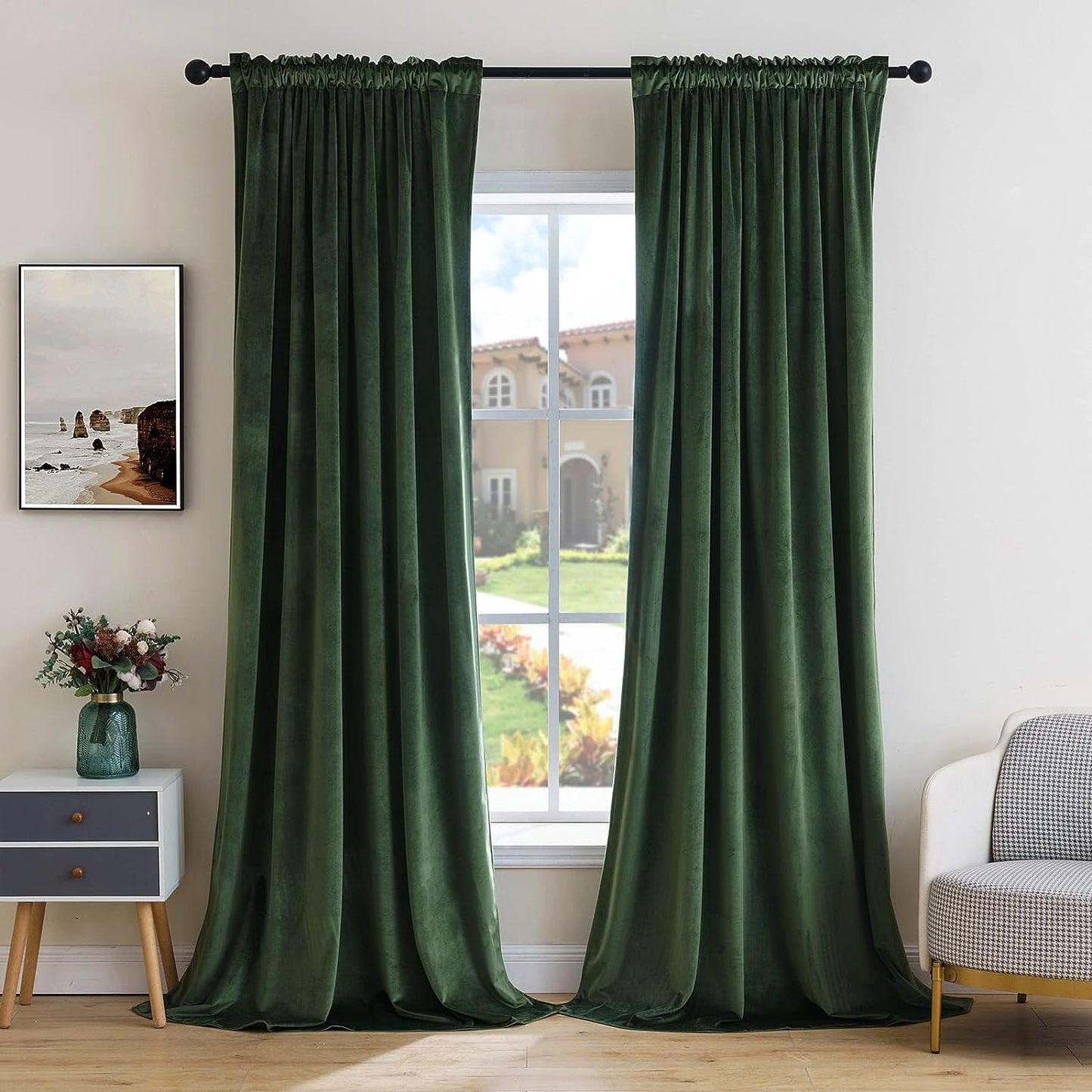 MIULEE Olive Green Velvet Curtains Thermal Insulated Blackout Curtain Drapes for Bedroom Living Room Darkening 102 Inches Long Curtains Panels Rod Pocket Set of 2
