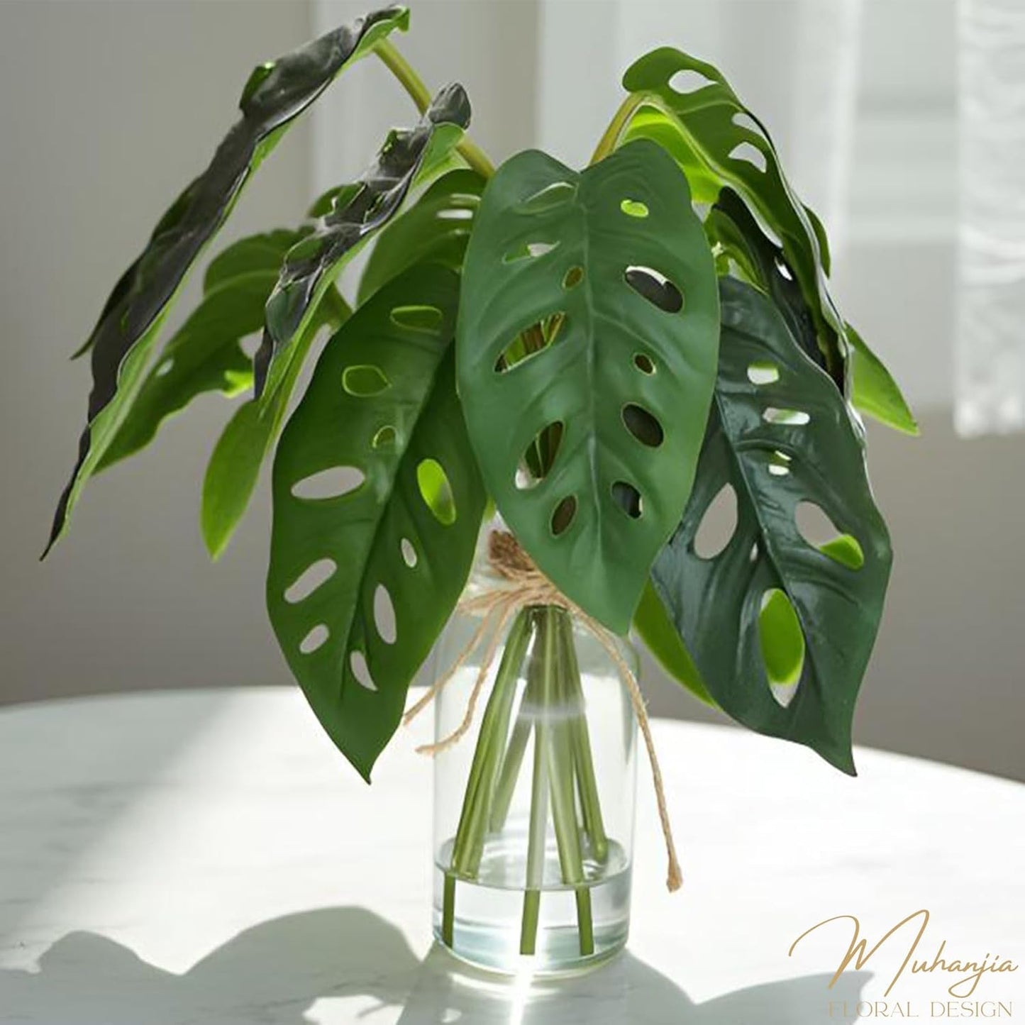 Artificial Flowers Turtle-Back, Alocasia Leaf, in Glass Vase with Faux Water,7Pcs Artificial Leaves Real Touch Latex Leaves for Centerpiece (2, Turtle-Back Leaf)