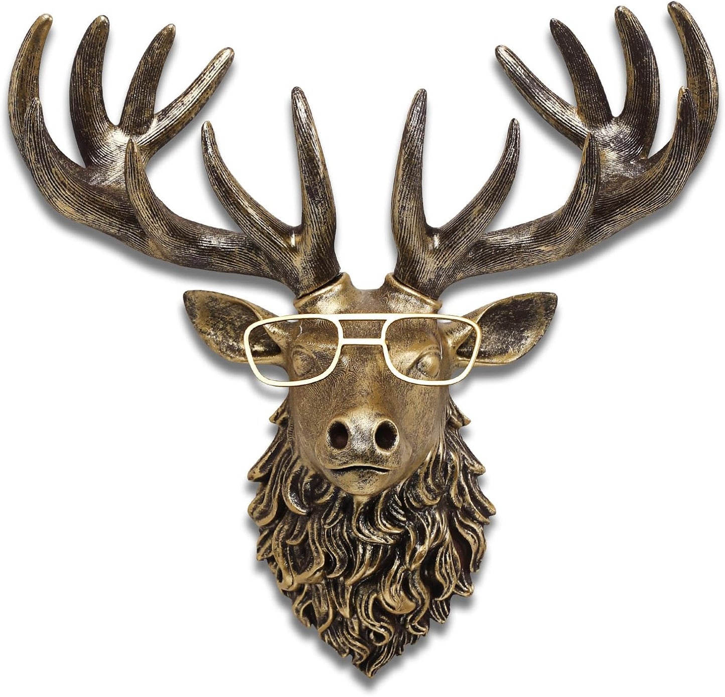 JJALIGHTS Animal Heads Wall Decor Resin Animals Sculptures Head Wall Hanging Decoration Imitation Copper vintage Wall Sculpture for Living Room Bedroom Office(Deer,not include metal frames)