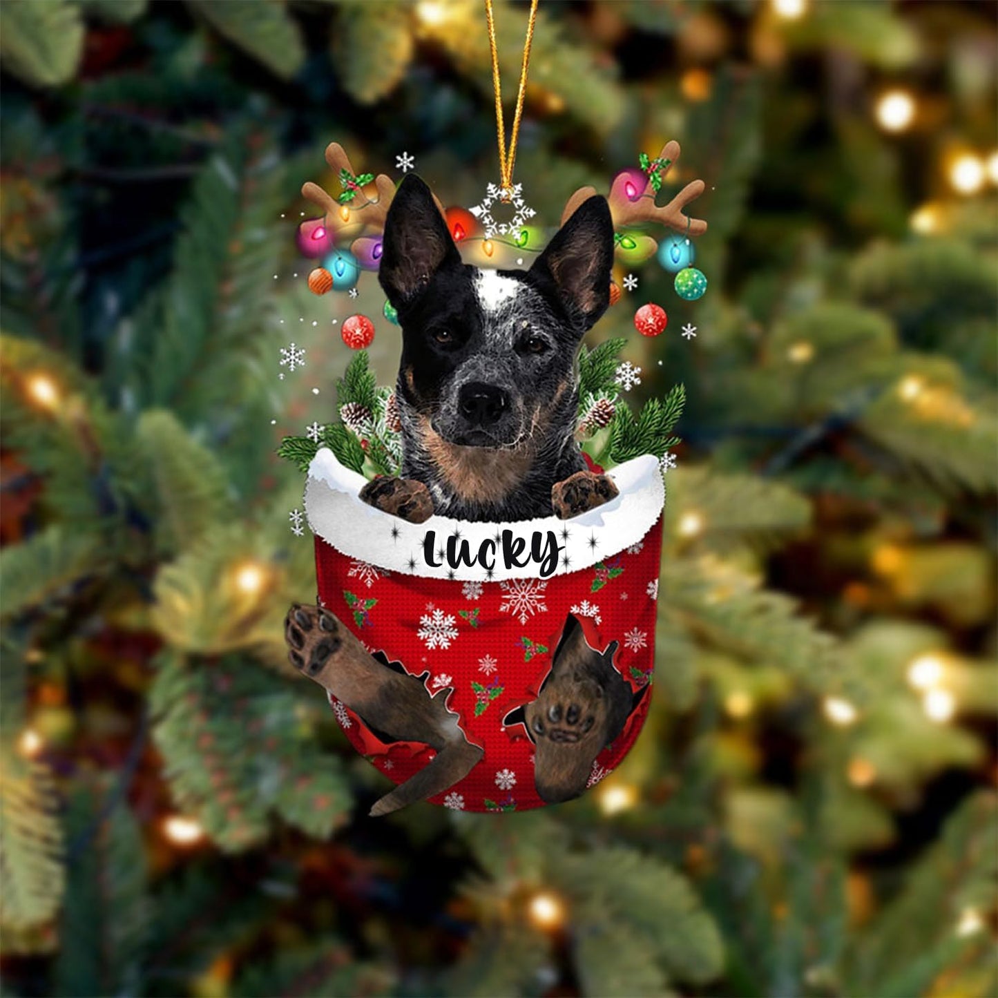 Blue Heeler Dog Christmas Ornament, Blue Heeler in Snow Pocket Christmas Tree Ornament, Dog Lovers Gift Idea Xmas Decor, Christmas Decorations for Tree, Christmas Ornament Gift for Dog Lovers