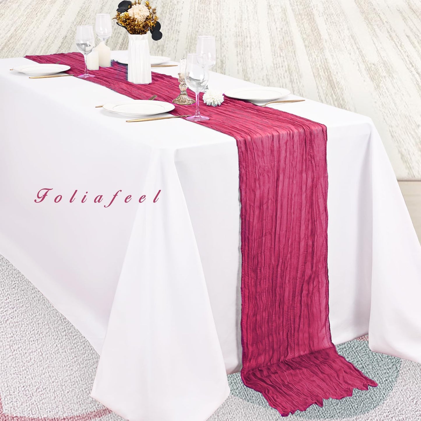 Hot Pink 6 Pack Cheesecloth Table Runner 10FT Boho Fabric Rustic Cheese Cloth Table Runner for Wedding 20 x 120 Inch Long Bridal Shower Baby Shower Gauze Sheer Birthday Party Table Decorations