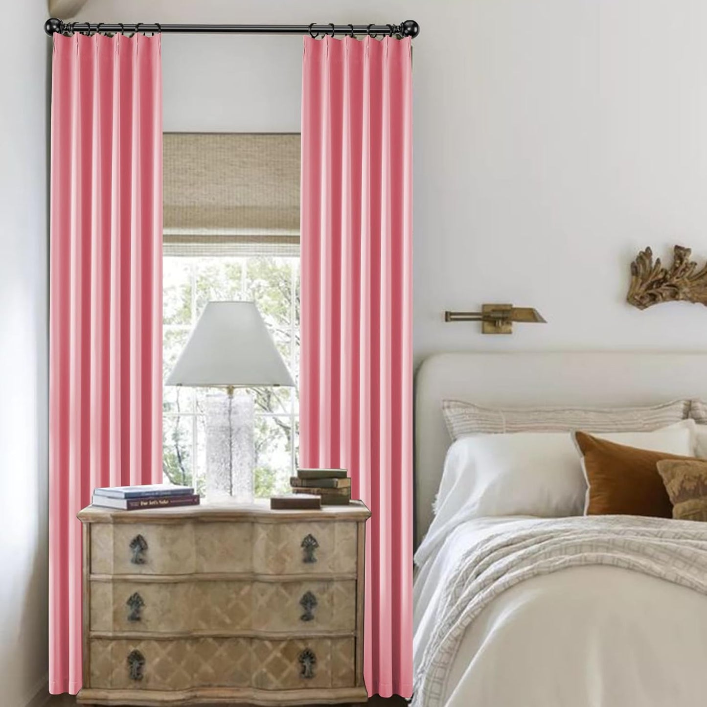 KangBang Rose Pink Window Curtain Panels 96 Inches Long 2 PCs, Pinch Pleated Room Darkening Elegant Curtains for Living Room Nursery with Hooks, Soft & Vertical Modern Lush Decor,40x96 Inch