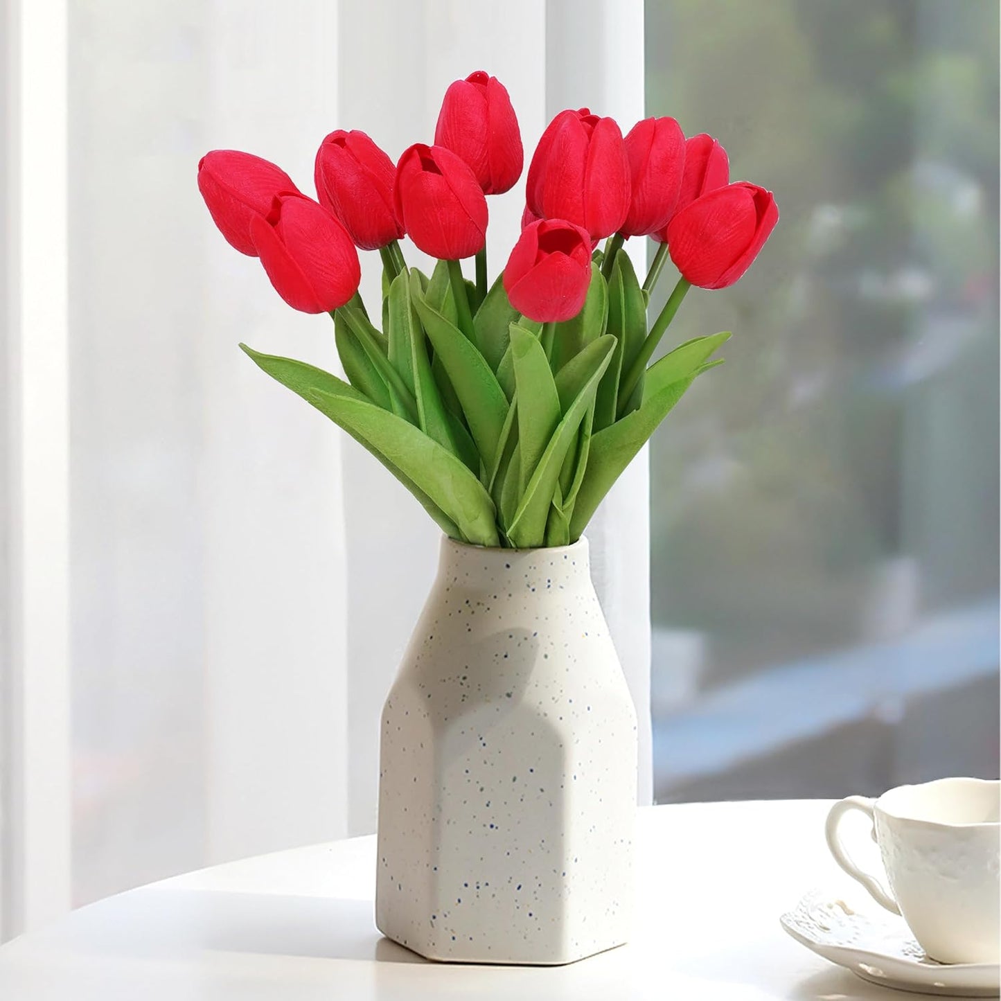 20pcs Red Artificial Tulip Fake Flower 12.9 Inch Spring Mother's Day Easter Gift for Home Kitchen Wedding Decoration