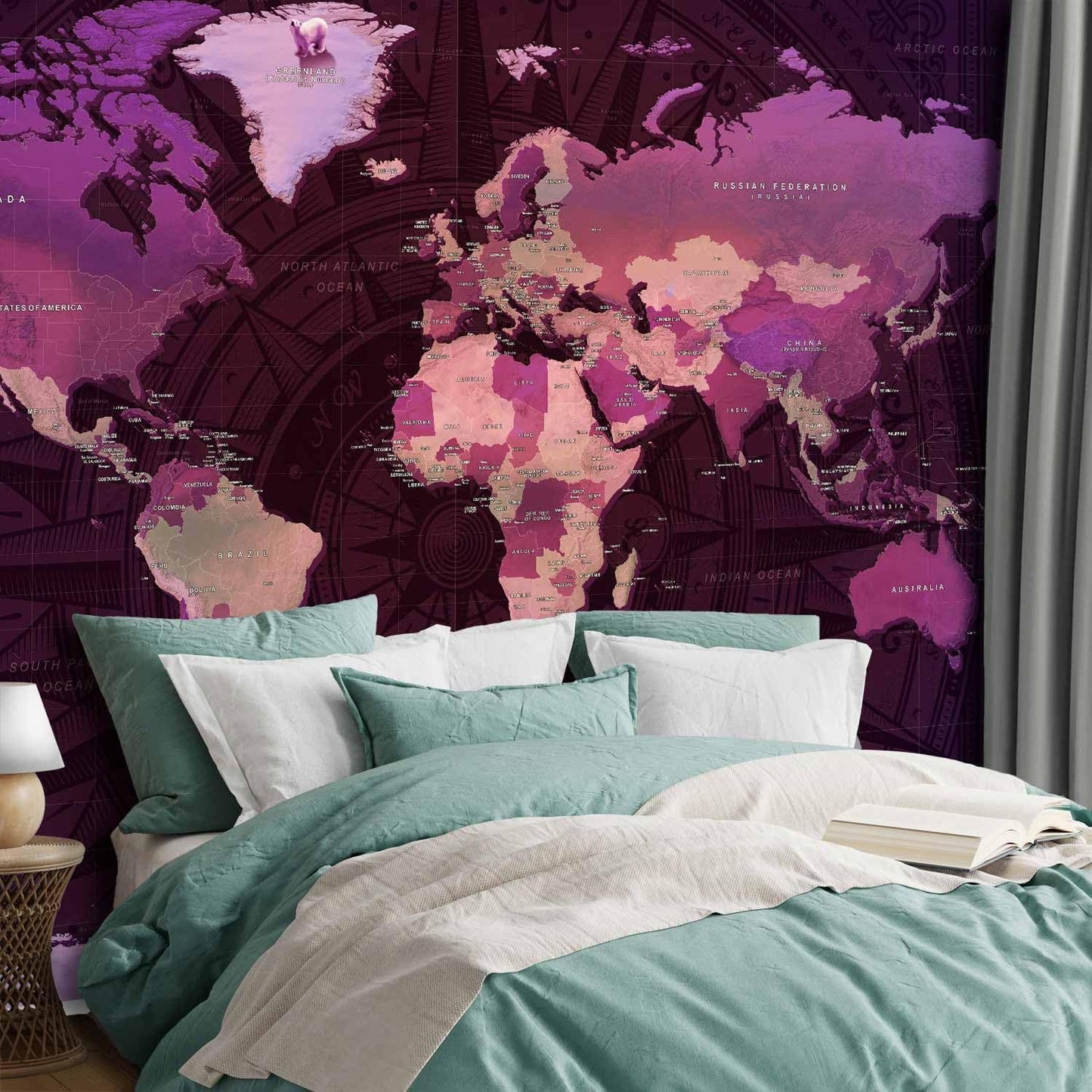 artgeist Premium Wall Mural World Map 118x83 in - XXL Non-Woven Wallpaper Fleece Wall Decor Photo Print Picture Image Design Home Map of The World k-A-0273-a-a