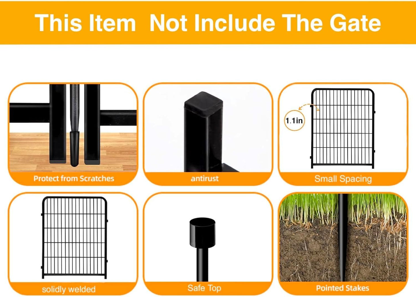 Doorless Dog Digging Fence Barrier,48in(H) 12 Panels Total 26.6 Ft(L), Black Metal Fencing for Yard 4ft Tall, Dog Fence Outdoor for Yard, Fencing for Garden Beds, Garden Fences Border