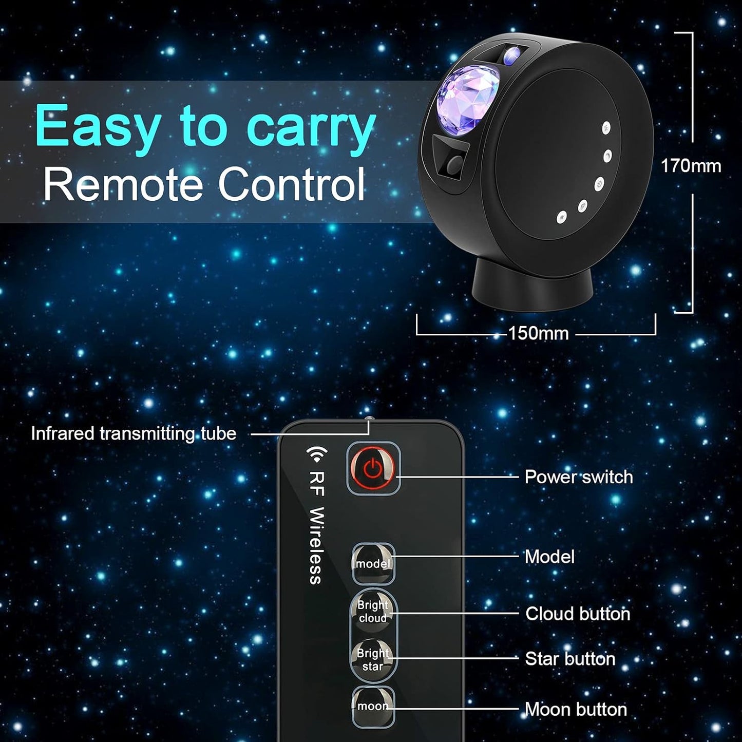 LitEnergy LED Sky Projector Light, Galaxy Lighting, Nebula Star Night Lamp with Base and Remote Control for Gaming Room, Home Theater, Bedroom , or Mood Ambiance (Black)