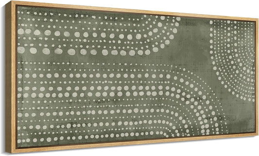 MUDECOR Extra Large Framed Canvas Print Wall Art Abstract Dot Matrix Canvas Art in Olive Tones Antique Retro Fine Art Illustrations Decorative Colorful for Bedroom - 60"x30"