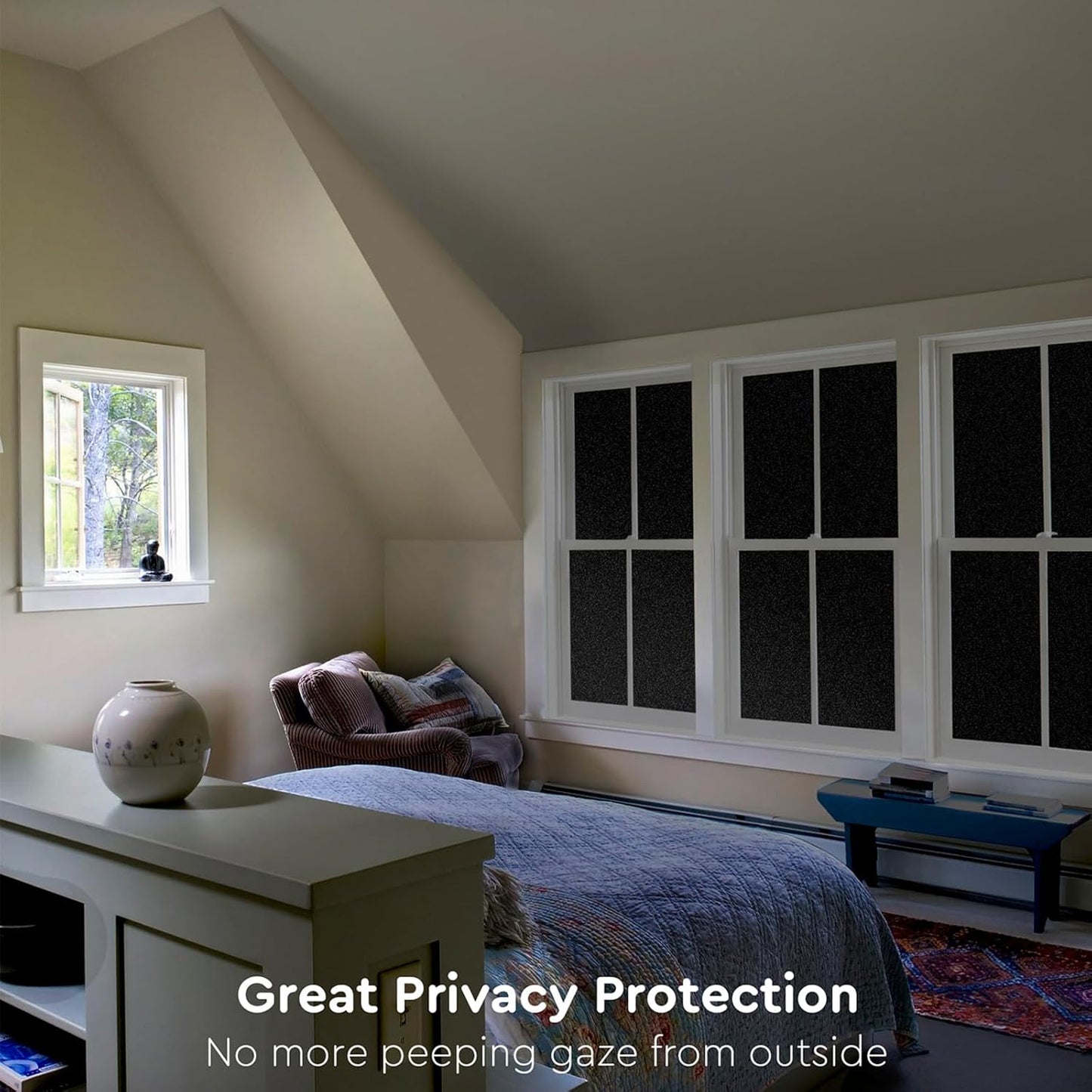 Kromapolis Blackout Window Privacy Film Total Light Blocking Room Darkening Window Covering, Removable Static Cling Frosted Glass Tint, Non-Adhesive, Black 11.8'' x 78.7''
