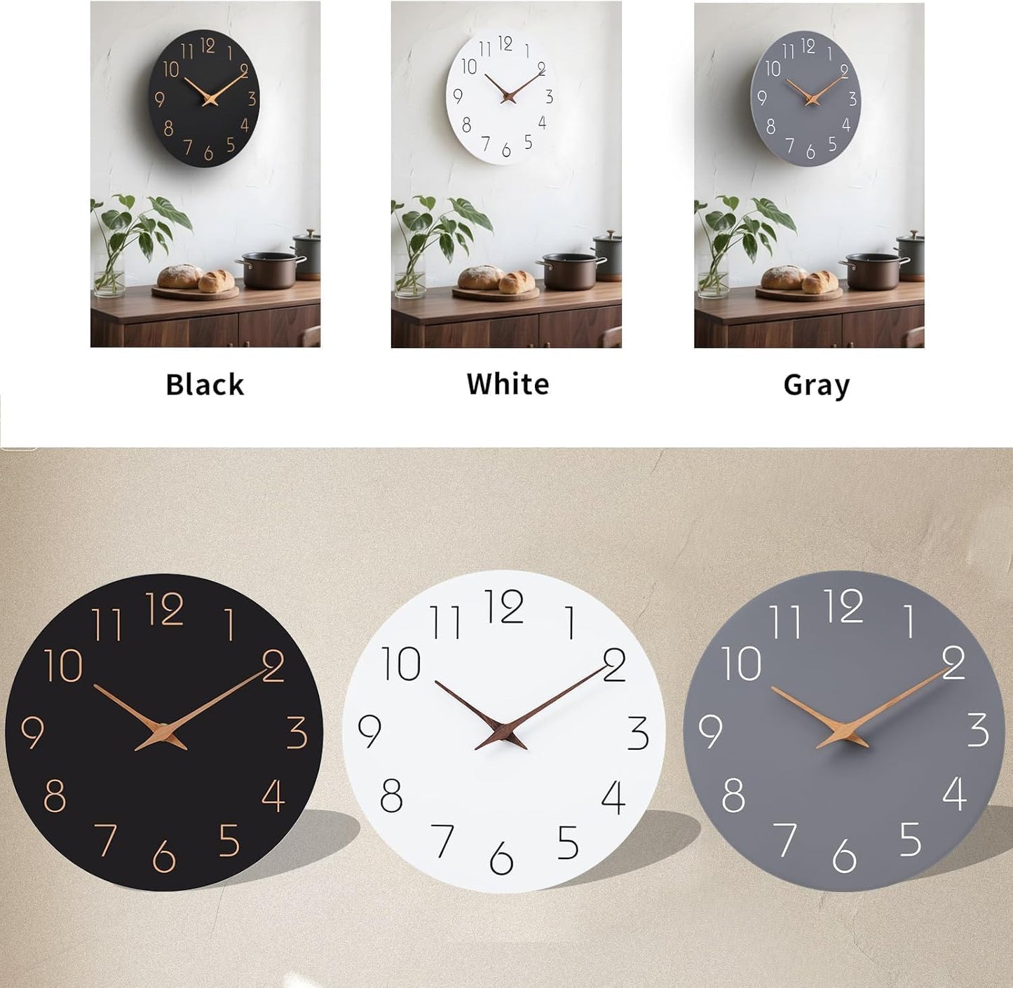 Mosewa Wall Clock 12 Inch Silent Non Ticking Battery Operated Wooden White Modern Office Simple Minimalist Clock Decorative for Kitchen Home Bathroom Living Room