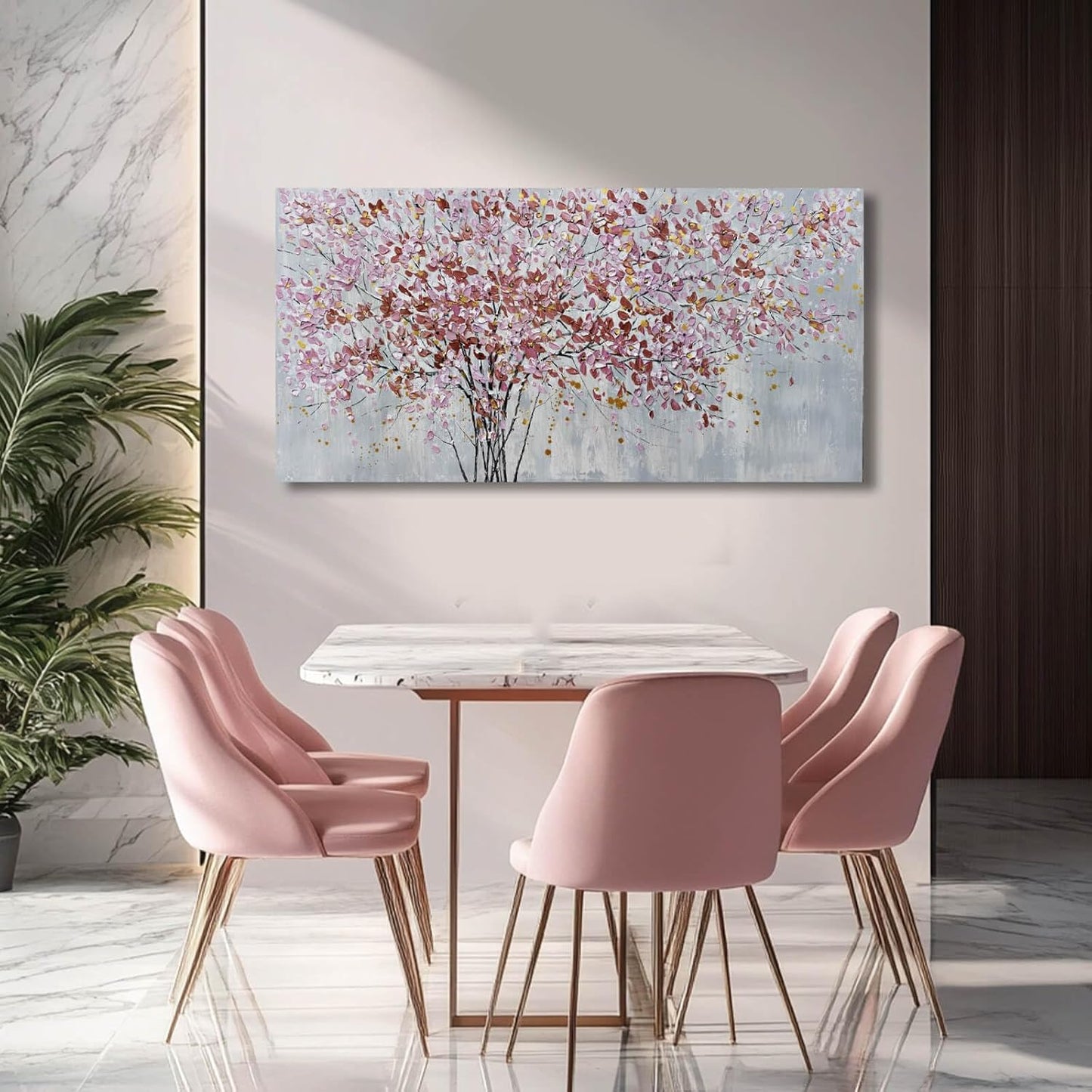 Colorful Flowers Canvas Art Prints Pink and Red Tree Wall Decor 24"x48" Bedroom Plant Wall Art Office Artwork Living Room Posters