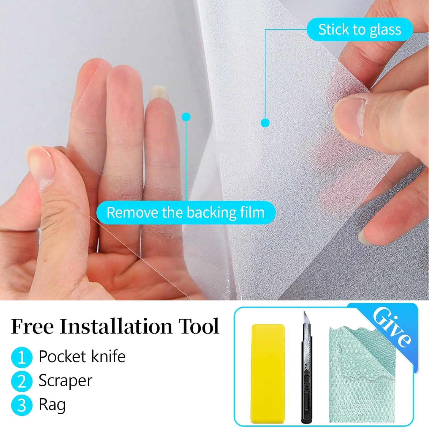 Niviy Etched Privacy Window Film Frosted Glass Static Cling Non Adhesive Window Frosting Film for Bathroom Home Office, White, 17.7 x 118 inch
