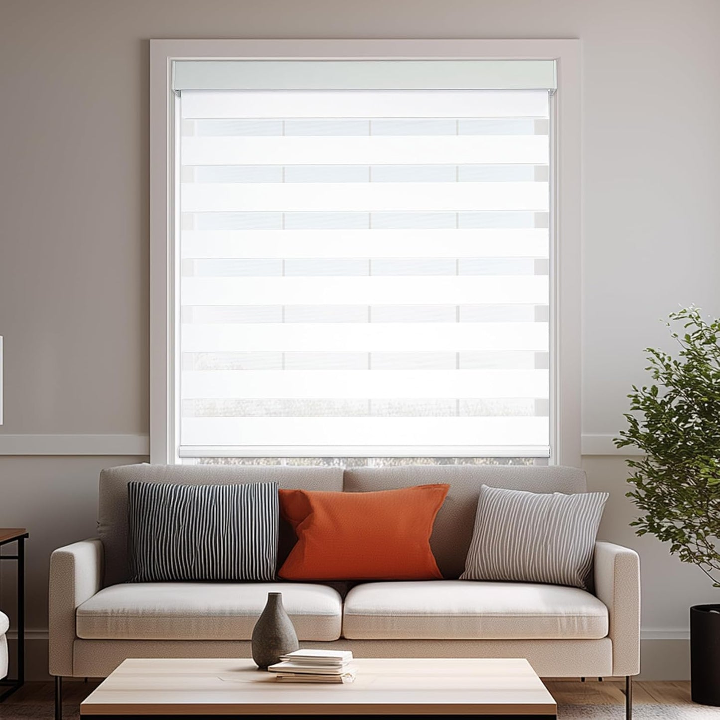 HESTIA Cordless Zebra Blinds Light Filtering Roller Shades Blackout Indoor Window Blind for Home Office,White,27" W x 54" H