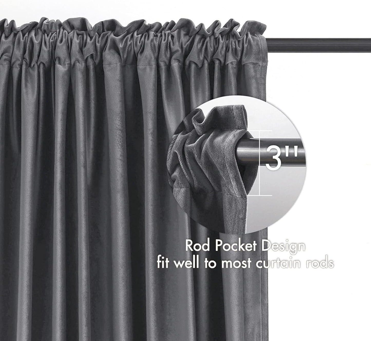 MIULEE Grey Velvet Curtains Thermal Insulated Blackout Curtain Drapes for Bedroom Living Room Darkening 108 Inches Long Curtains Panels Rod Pocket Set of 2