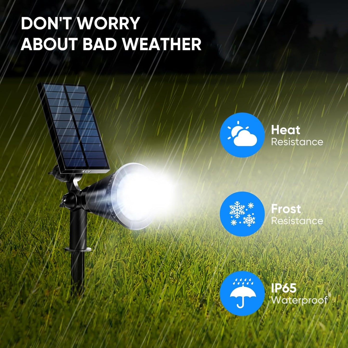 KEV 800 Lumens Solar Spot Lights Outdoor,18 LEDs Solar Flood Lights with 2 Modes &Adjustable &IPX65 Waterproof,Solar Spotlight for Driveway/Backyard/Patio Landscape/Tree/Garage(Cool White, 2 Pack)