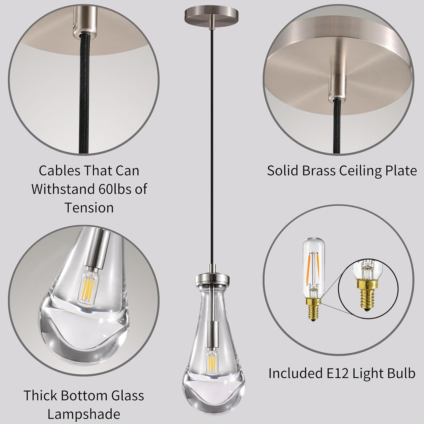 Raindrop Pendant Lights Set of 2, Nickel Pendant Lights Kitchen Island, Brushed Nickel Kitchen Island Light Dining Room Light Fixture, Chandelier for Bedroom Bathroom,Bulb Included