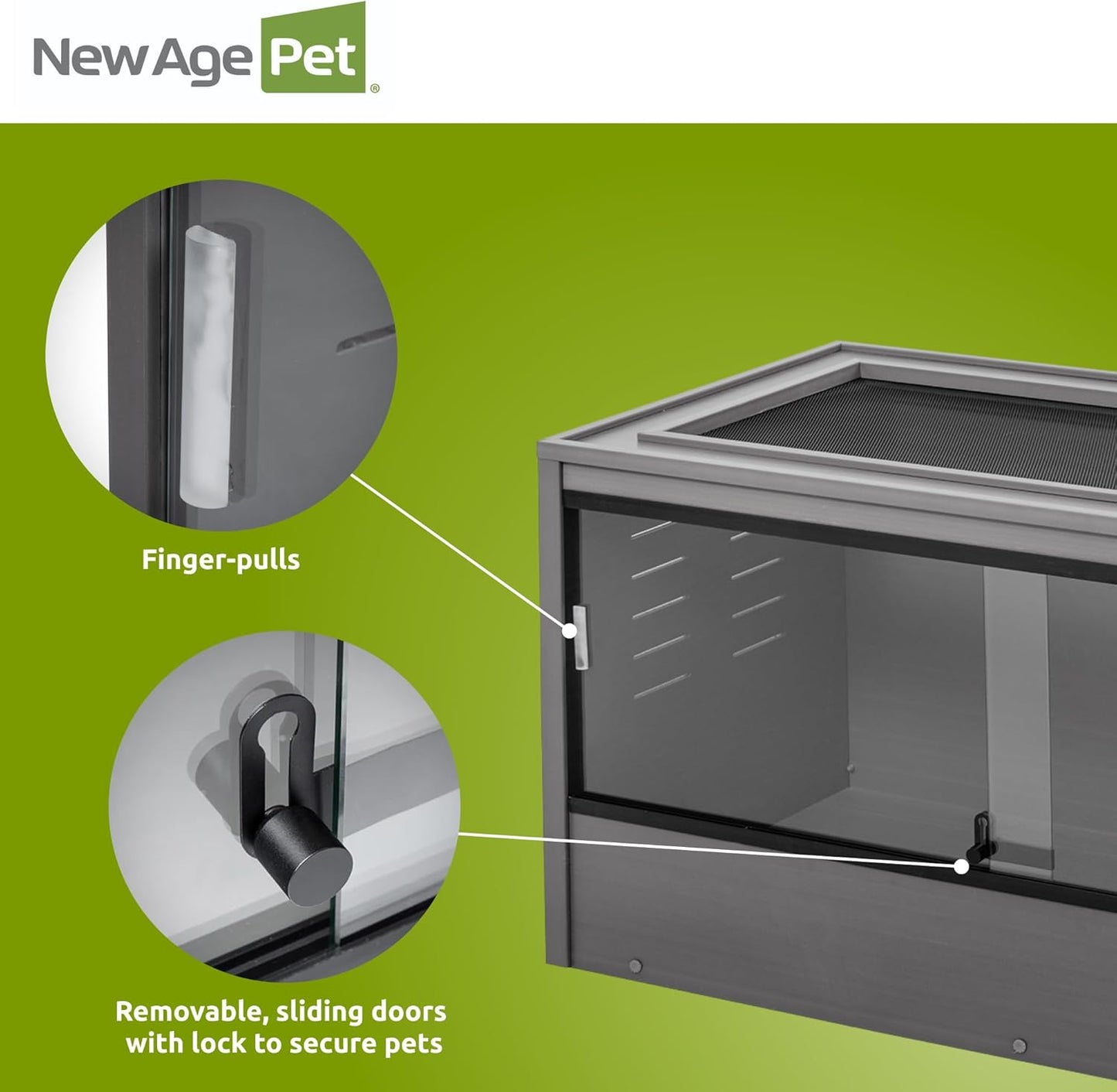 New Age Pet ECOFLEX 48-Inch Mojave Reptile Lounge in Grey- Durable Wood Plastic Composite Habitat with Vented Side Panels, Removable Sliding Glass Doors & Lock, Easy Assembly