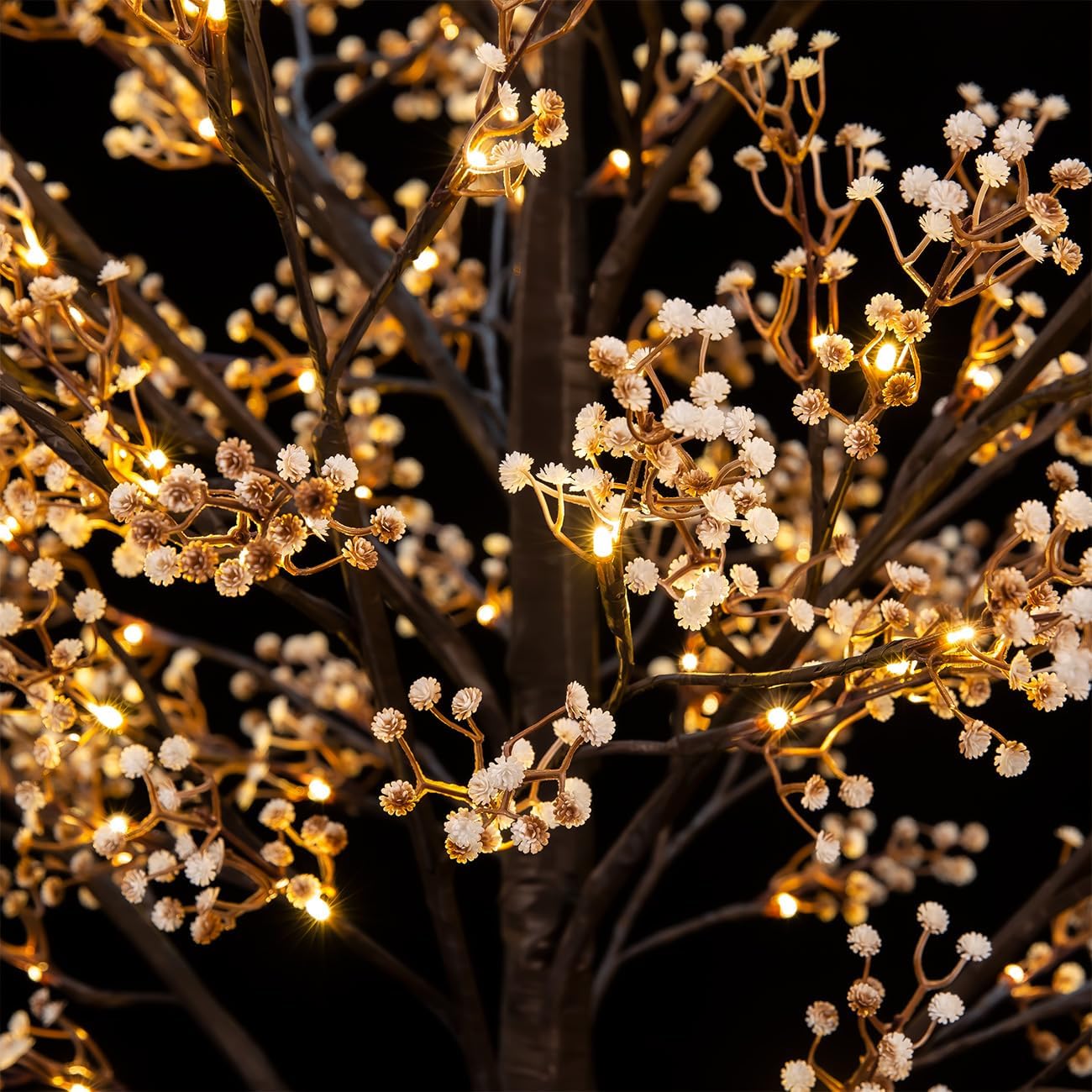 Lighted Baby's Breath Tree Set 4ft, 5ft and 6ft with 144/184/240 Warm White LED Lights for Holiday Decor - Dimmable, UL Certified, Waterproof - Ideal for Indoor and Outdoor Decoration