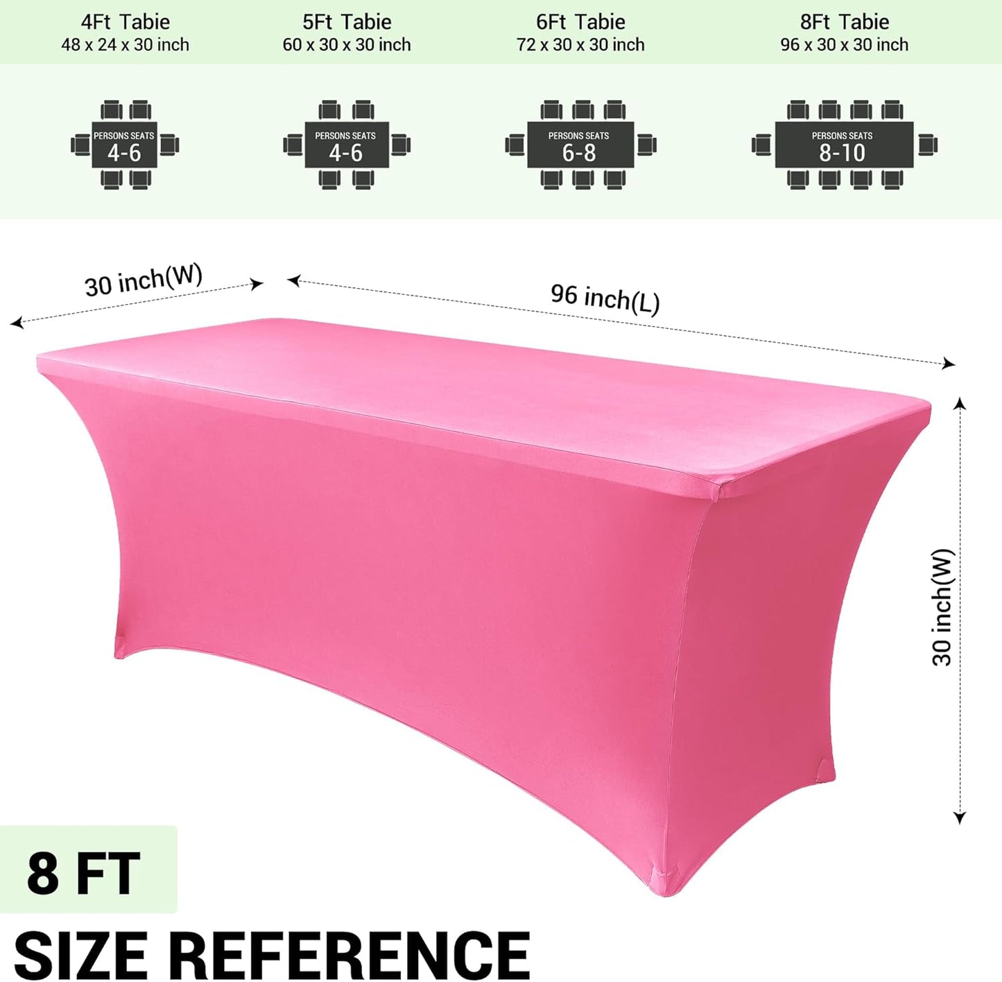 Obstal Spandex Table Cover 8ft Fitted Tablecloth Rectangular - Stretch Rectangle Folding Table Cloth for Birthday Party Wedding Banquet, Dark Pink, 96L x 30W Inch