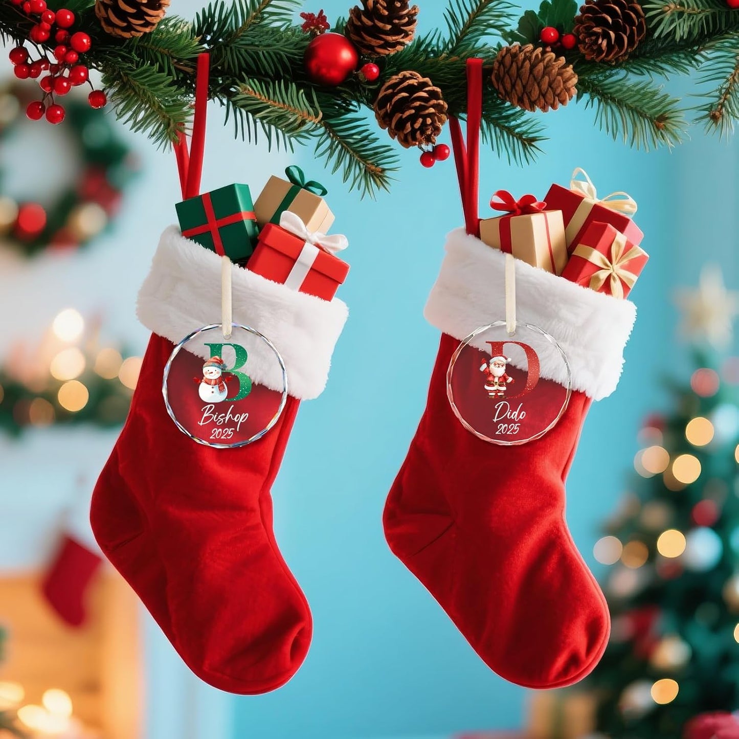 Personalized Christmas Ornaments with Names, Name Ornaments for Christmas Tree Decoration, Custom Initial Christmas Ornament for Kids and Adults, Stocking Name Tags