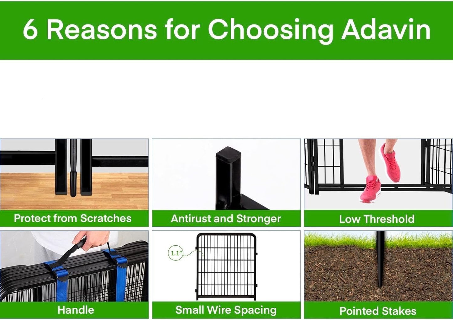 ADAVIN Tall Garden Fence Border with gate, 48 in(H) 12 Panels Total 26.6 Ft(L), Wide Door Low Threshold Fences, Black Iron Metal Heavy Duty Dog Fence Outdoor for Yard or Camping, Flower Bed Fencing