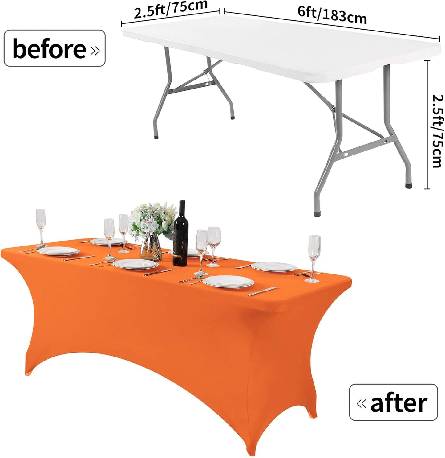 Spandex Table Cover for 6Ft or 4fT or 8ft Table Universal Fitted Stretch Tablecloth for Party, Banquet, Wedding and Events-Orange