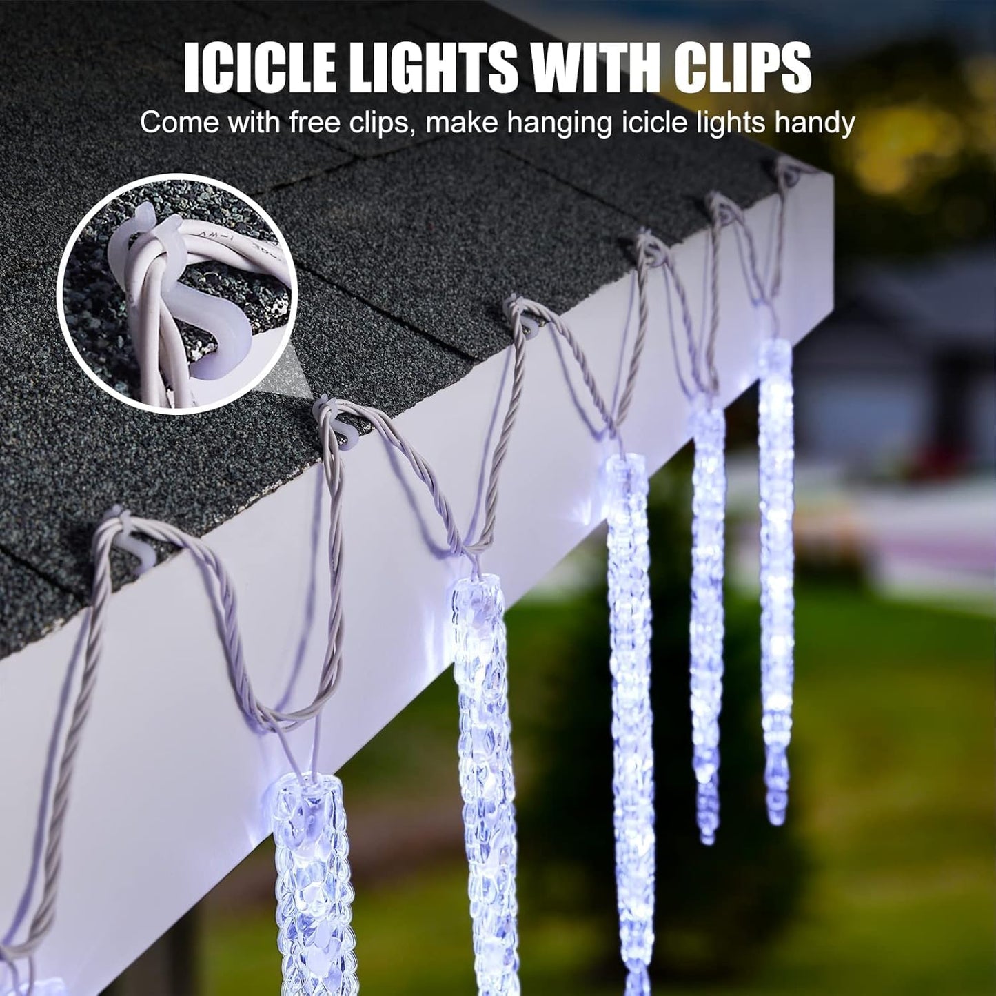 Minetom Christmas Icicle Lights - 2 Pack Total 200 LED 40 Tubes Twinkling Crystal Icicle String, Connectable Waterproof Hanging Christmas Lights Plug in for Winter Eave Holiday Outdoor Decoration