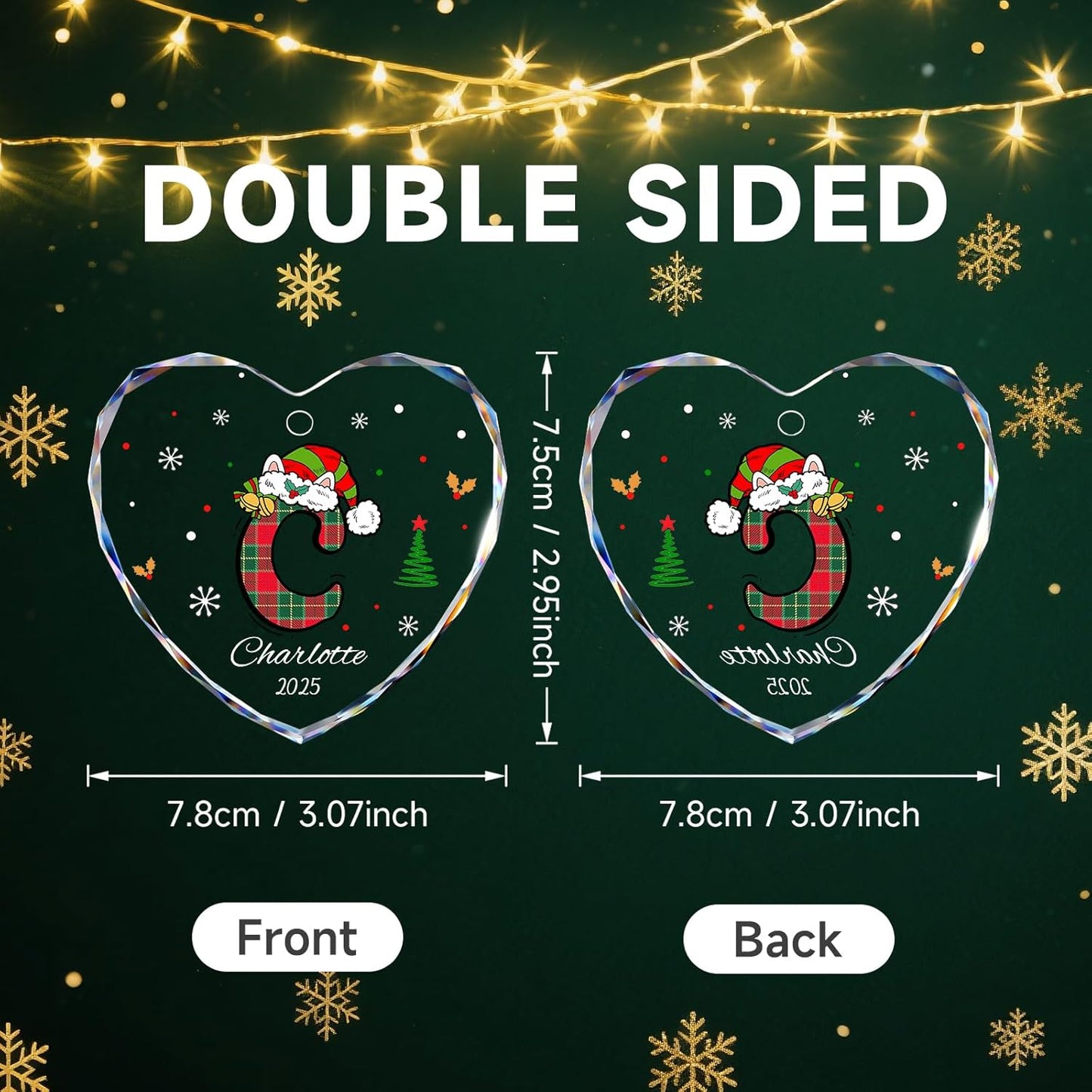 Personalized Christmas Ornaments, Name Ornaments for Christmas Tree, Custom Letter Christmas Ornament Keepsake Gifts for Kids and Adults, Stocking Name Tags