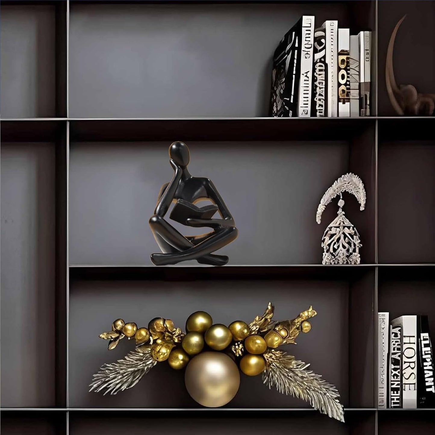 Bookshelf Decor Thinker Statue - Abstract Style Thinker Sculptures Modern Aesthetic Figurine Decoration Statues for Home Decor-Zuo Si-Black