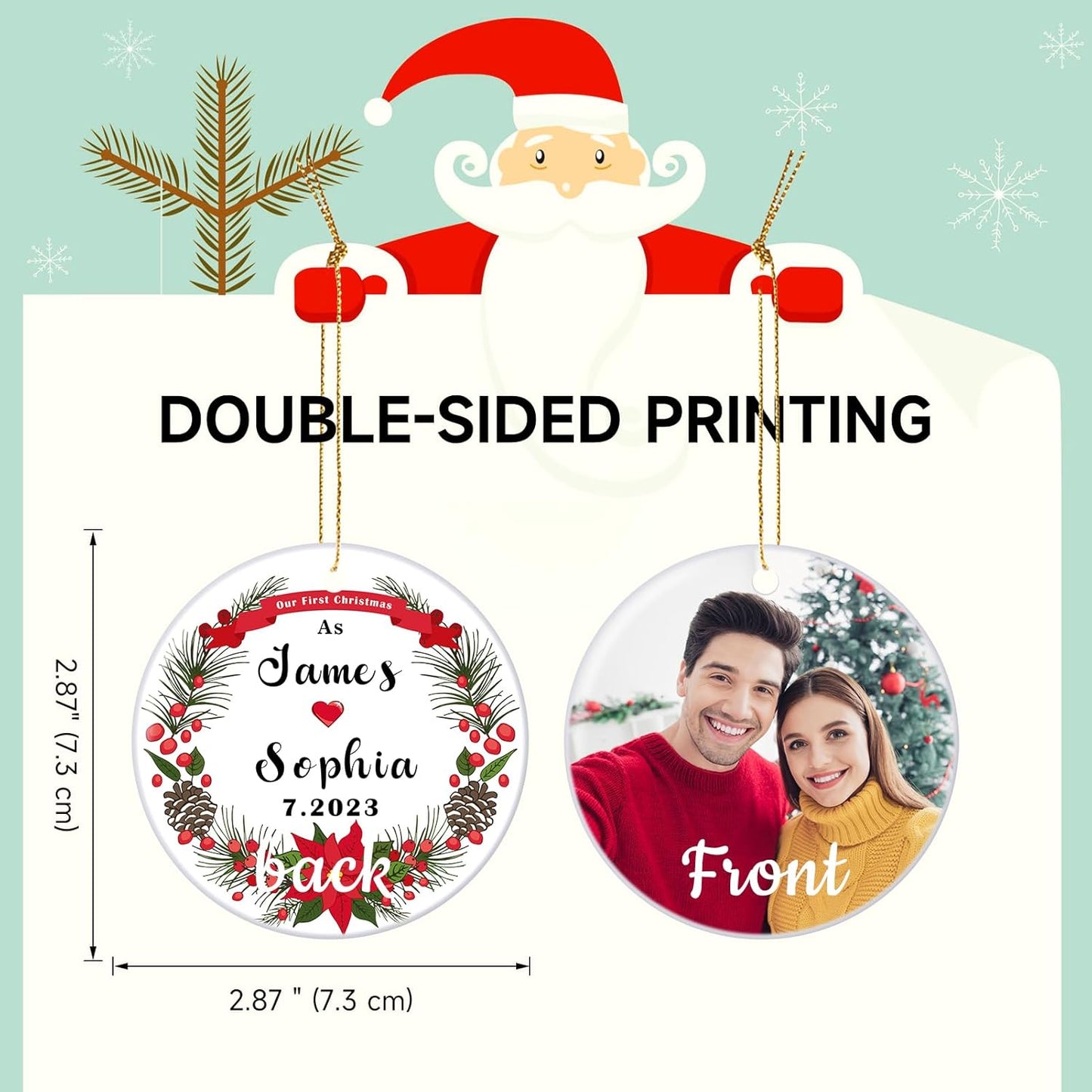 Personalized Our First Christmas Married Ornament 2025, Just Married Ornament as Mr and Mrs, First Year Newlywed 2.9" Ceramic Round Xmas Tree Decorations