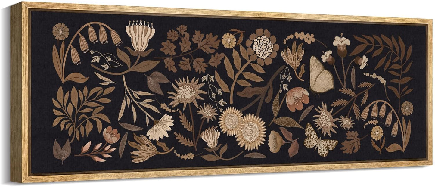 MUDECOR Large Framed Canvas Print Wall Art Botanical Elegance Dark Floral Illustrations Antique Retro Fine Art Illustrations Decorative Colorful for Bedroom - 60"x20"