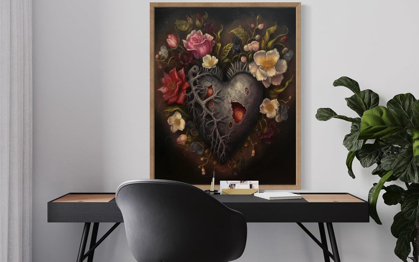 Gothic Heart Poster Art Print, Halloween Scary Vintage Wall Art Academia Spooky Painting Decoration for Horror Prints, Posters Bedroom Decor 89 (Gothic Heart, 11 x 14 inches, Wood Frame)