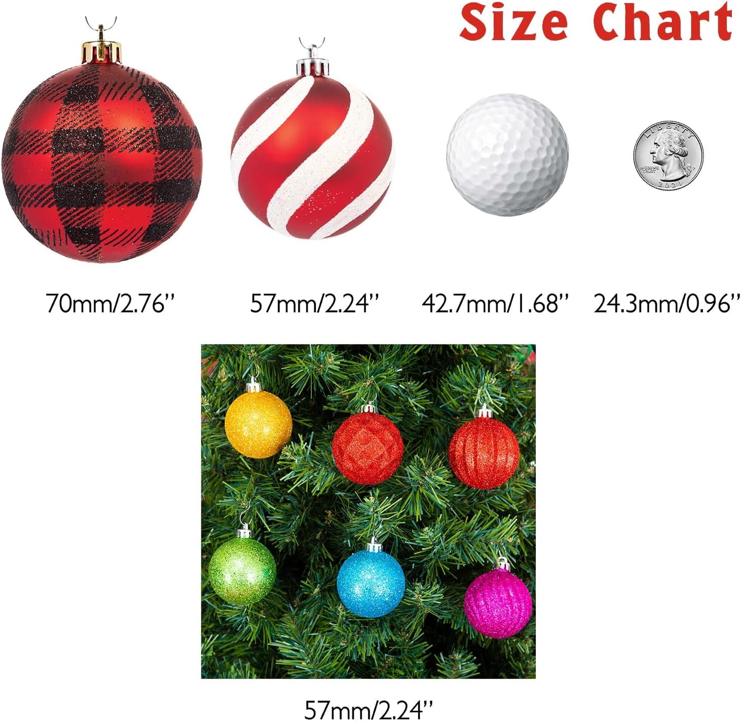 Every Day is Christmas Ornaments, Shatterproof Christmas Tree Ornament Set, Christmas Balls Decoration 50 Count (2.24"/57mm, Textured Rainbow)