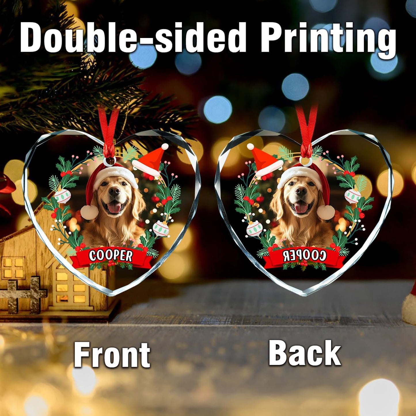 Personalized Photo Ornaments, Custom Heart Glass Christmas Tree Ornament, Custom Crystal Decoration Gifts with Text and Photos