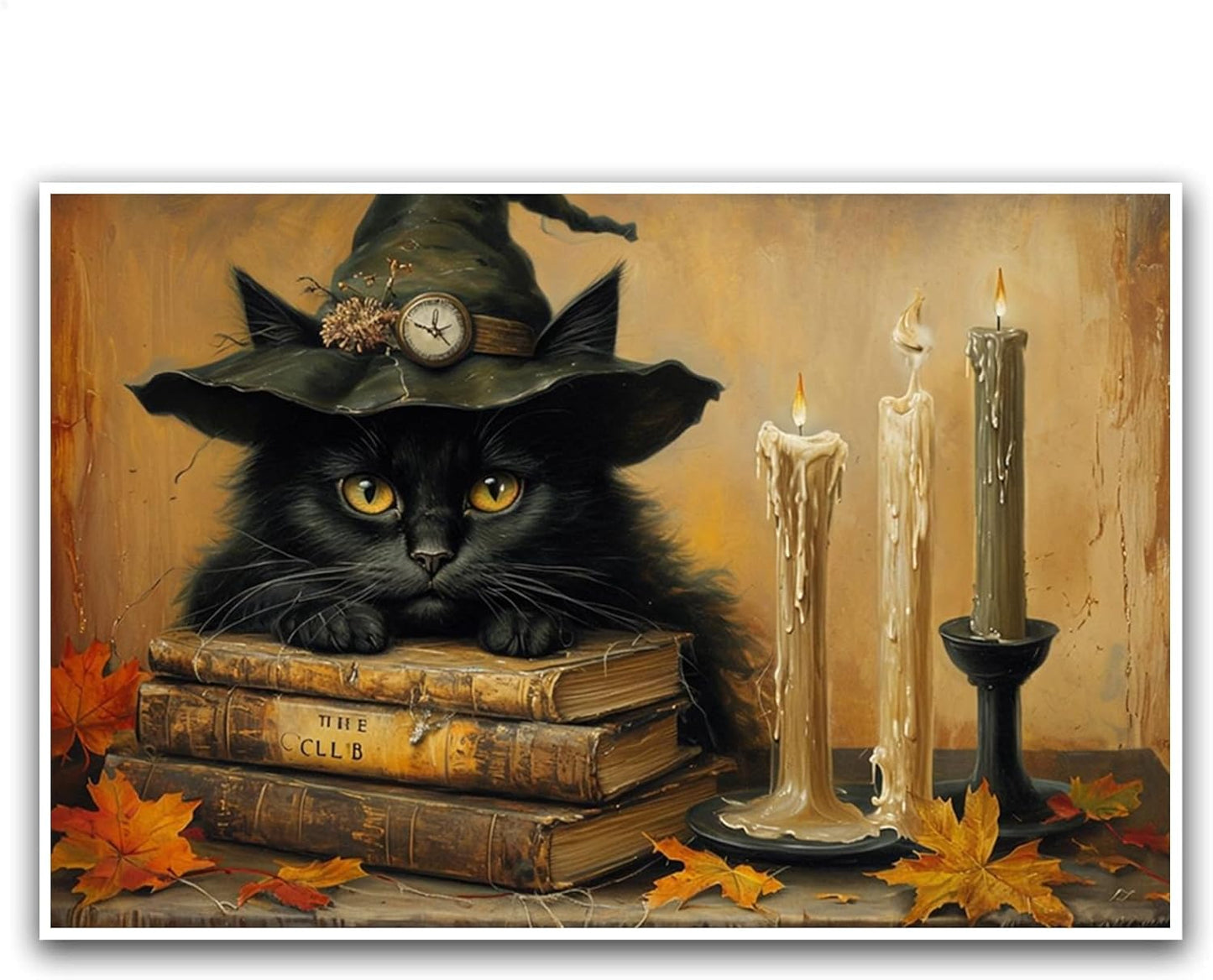 JFHCQJPK Vintage Halloween wall decoration black cat and magic book suitable for home bedroom living room decoration dark classic art witch wall decoration12x16in Frameless