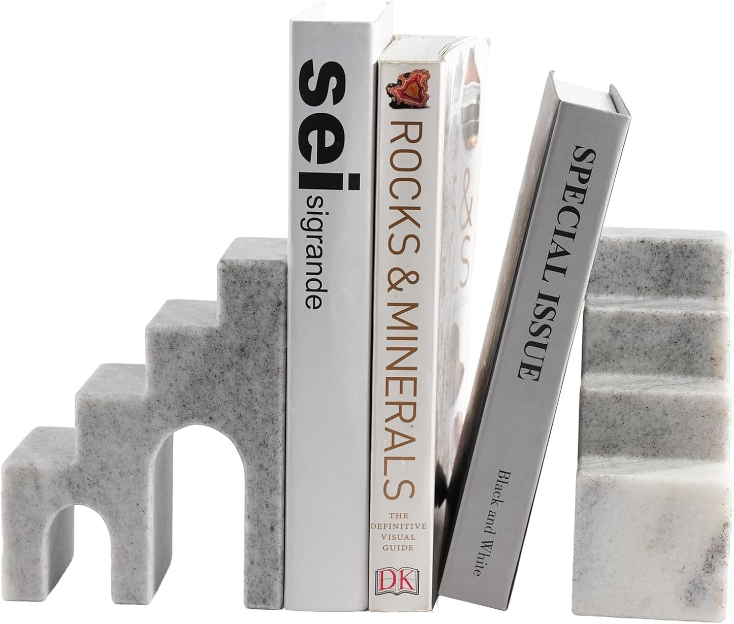 Natural Marble Book Ends for Shelves, Decorative Bookends for Heavy Books, CastleGuard Bookend Book Holder Stopper for Home Office Desk Bookshelf Decoration, Set of 2 (Mist Grey)