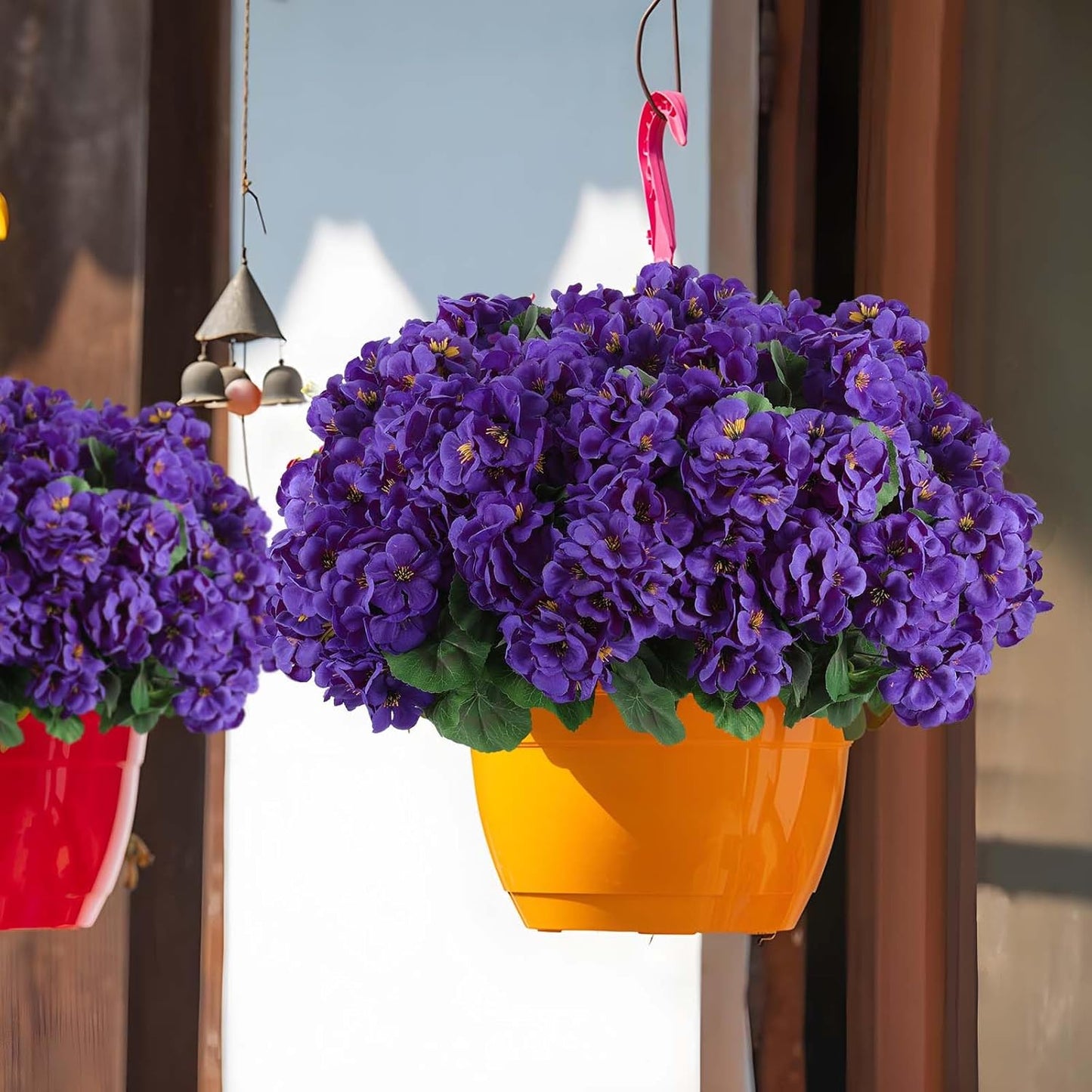 Hananona 12 Pcs Artificial Geranium Flowers for Outdoors Silk Purple Geranium Flowers Outdoor UV Resistant Plants Faux Flower for Home Kitchen Table Centerpieces Front Door Patio Decor (12, Purple)