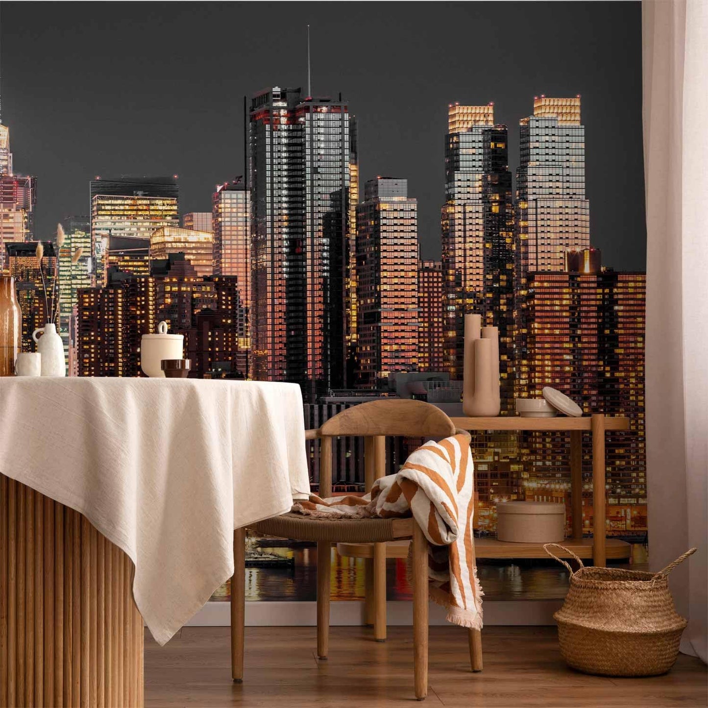 artgeist Wall Mural Peel and Stick New York City 212x98 in - XXL Self-Adhesive Corner Wallpaper Removable Large Sticker Foil Angle Wallpaper Wall Decor Print Night Skyline Panorama d-B-0060-a-e
