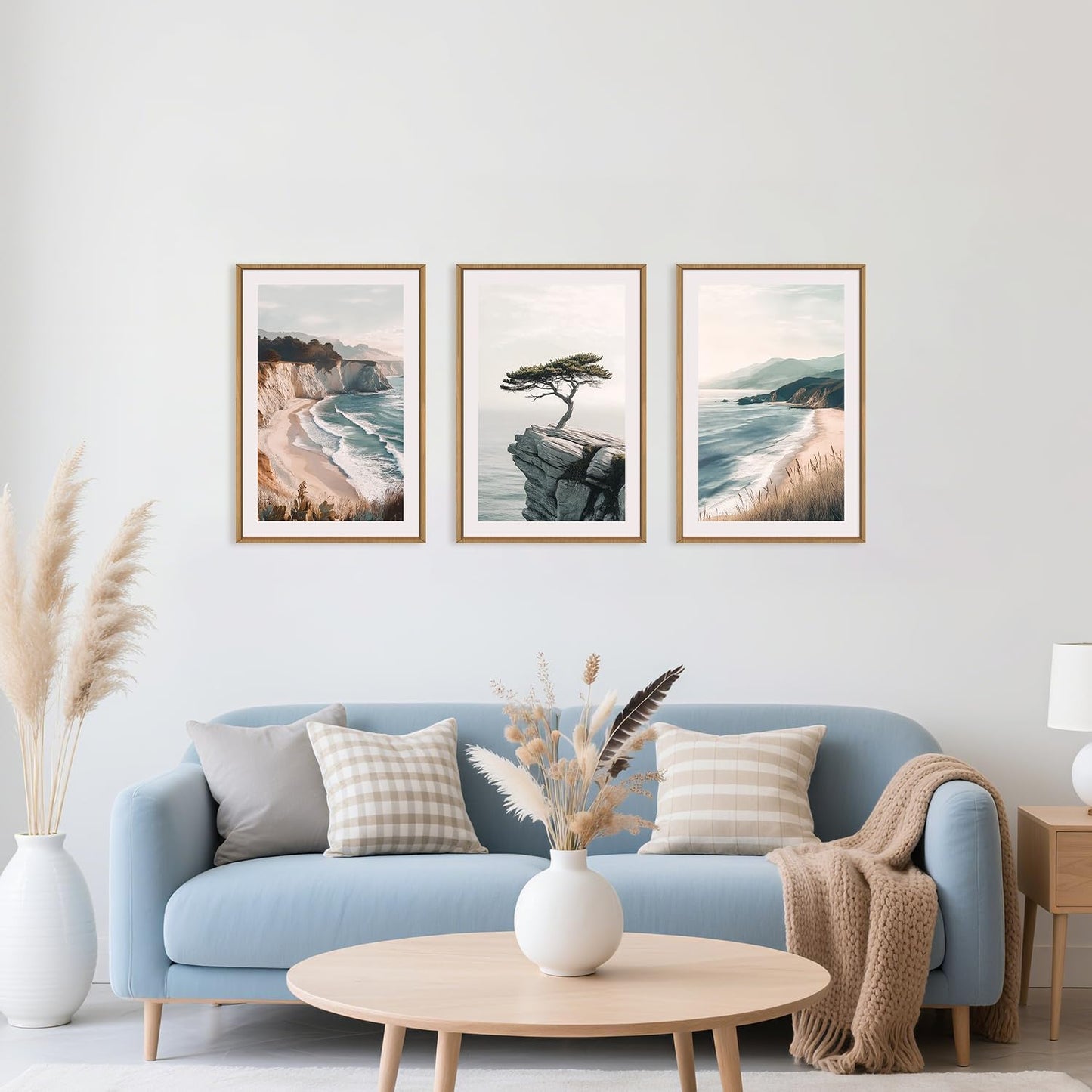 Amalfi Coastal Beach Framed Canvas Wall Art Set, Summer Ocean Wall Decor, Southwestern Beach Wall Painting, Ocean Seascape Art Prints for Living Room, Bedroom, Dining Room - 16"x24"x3