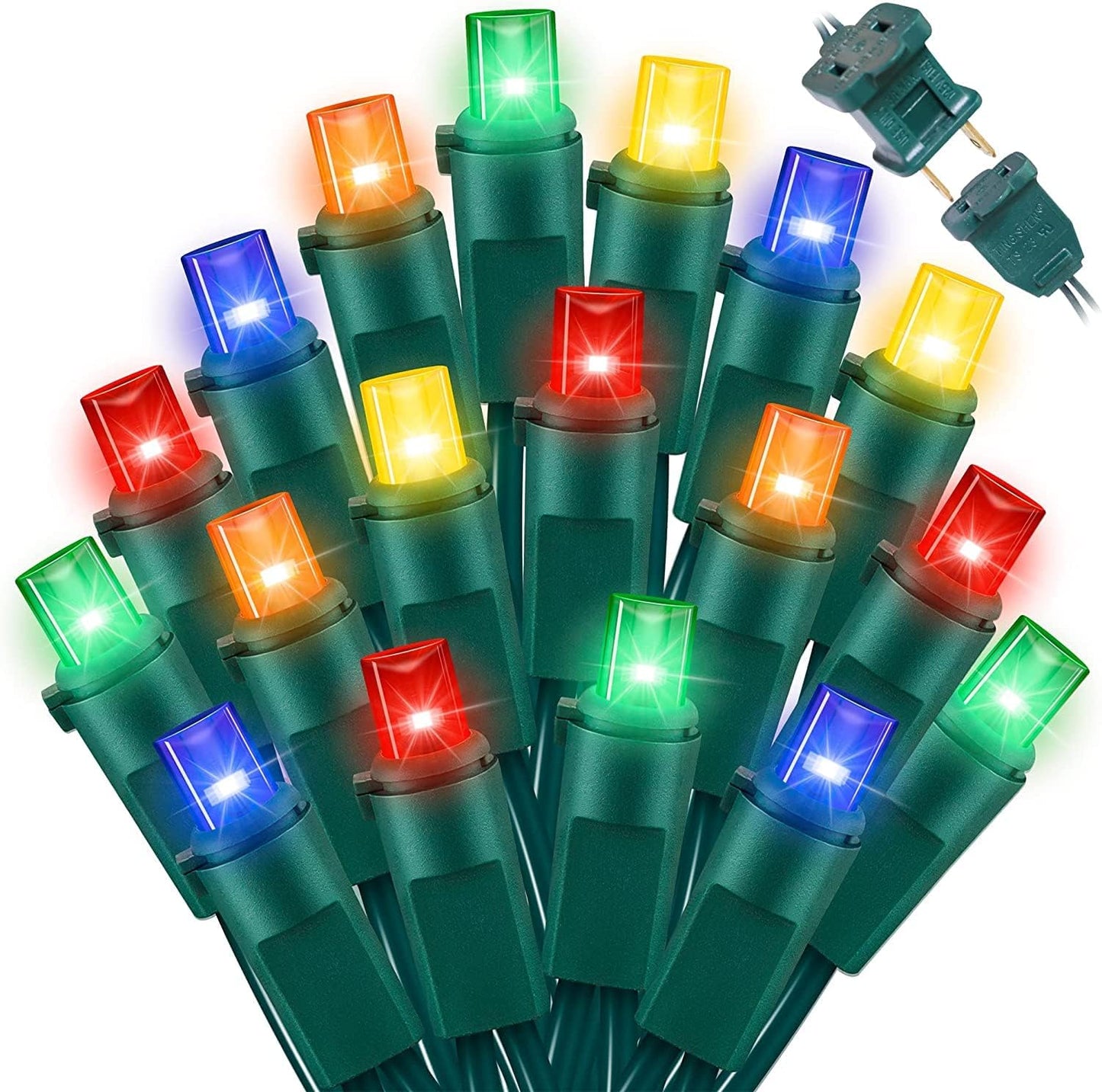 Multicolor Wide Angle LED Christmas Lights, 64.8 Ft 300 Count, Pack of 3 Strands 21.9 Ft 100 Lights UL Certified Commercial Grade Green Wire 5mm Holiday String Light