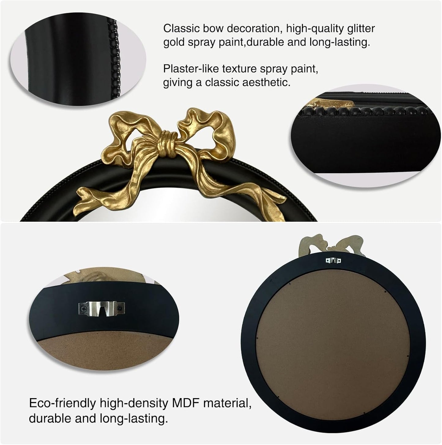 25x25 inch Bow Antique Round Mirror for Wall, Gold & Black Decorative Wall-Mounted Circle Mirror, Perfect for Bedroom, Hallway, Living Room Décor, and Bathroom Vanity