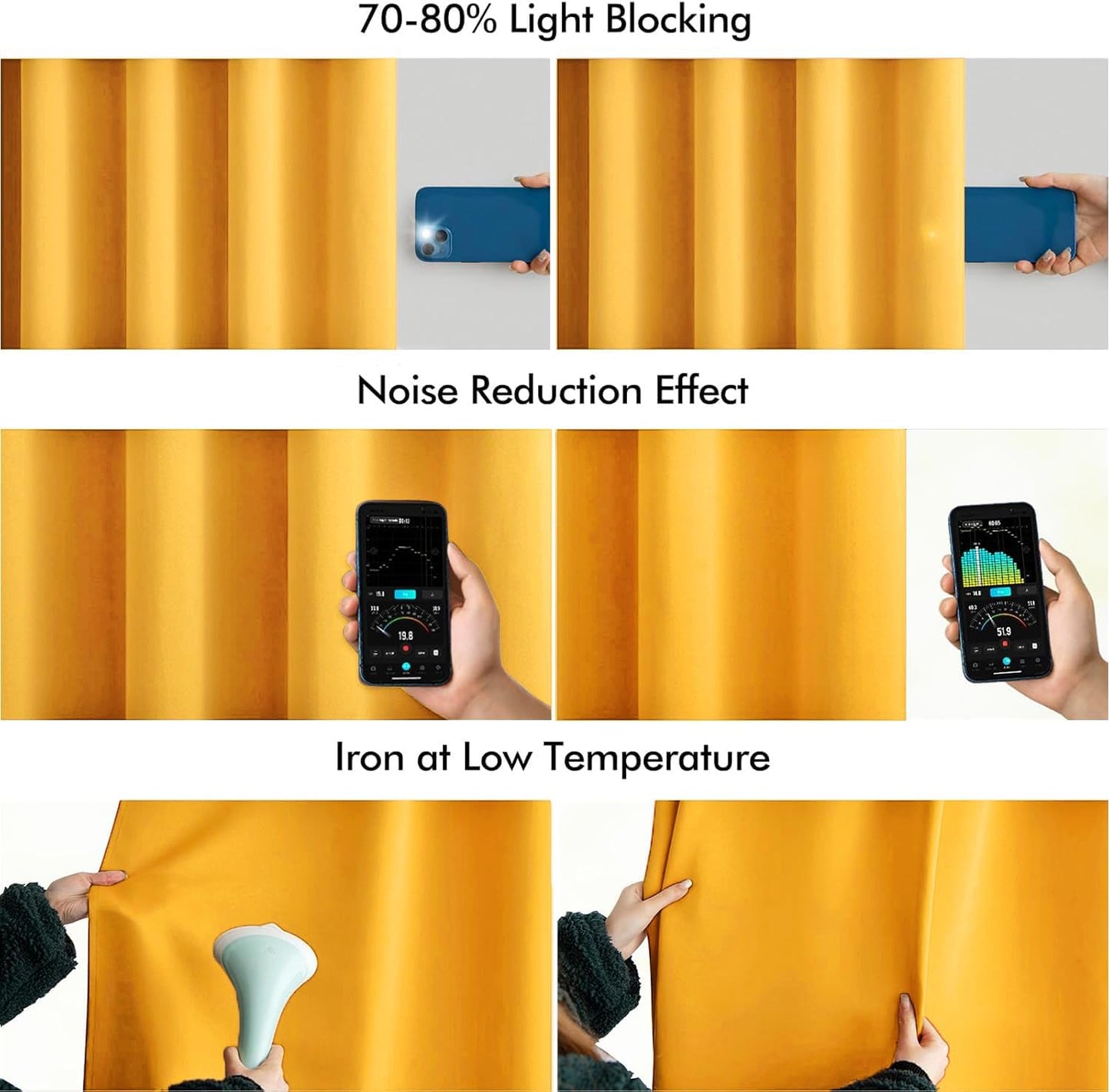 MIULEE Yellow Back Tab Blackout Curtains 108 Inch Long 2 Panels Set for Bedroom, Rod Pocket/Pinch Pleat Extra Long Thermal Insulated Living Room Darkening Pleated Light Blocking Drapes