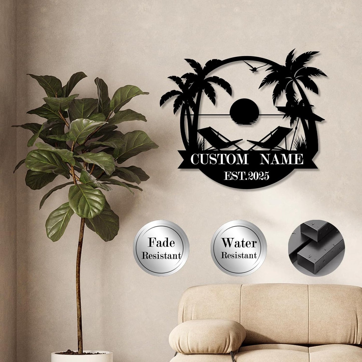 Custom Metal Beach Wall Art Sign - Personalized Size Outdoor/Indoor, Surfboard Decor, Lake House & Coastal Home Decor, Summer Gift - MADE IN USA