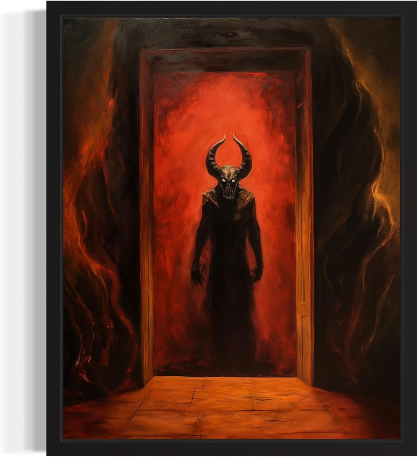 Satan and Hell Poster Art Print, Halloween Scary Vintage Wall Art Academia Spooky Painting Decoration for Horror Prints, Gothic Posters Bedroom Decor 89 (Satan and Hell, 11 x 14 inches, Black Frame)